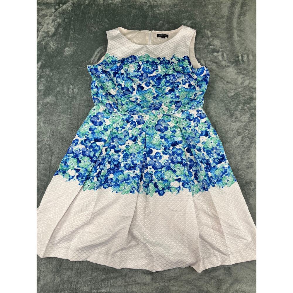 Women’s Tahari Arthur S. Levine Floral Fit & Flare Dress 16 Blue/Green Excellent